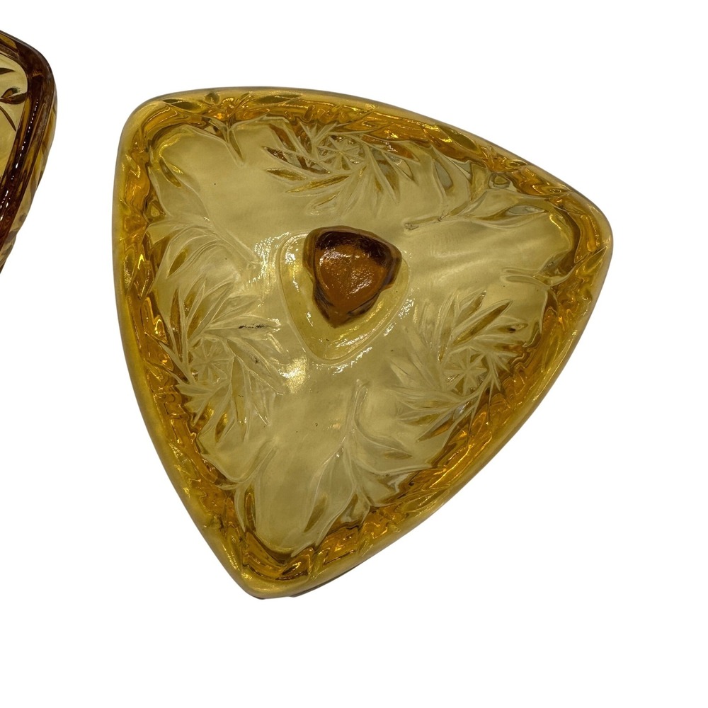 Vintage Amber Hazel Glass Triangle Candy Dish and Lid Pinwheel Starburst 1950s - Picture 11 of 14